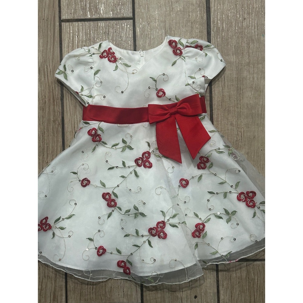 18month red, white, green, floral Holiday, photo dress